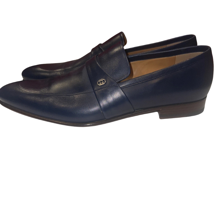Gucci Men's Dark Blue Leather Loafers Size 9
