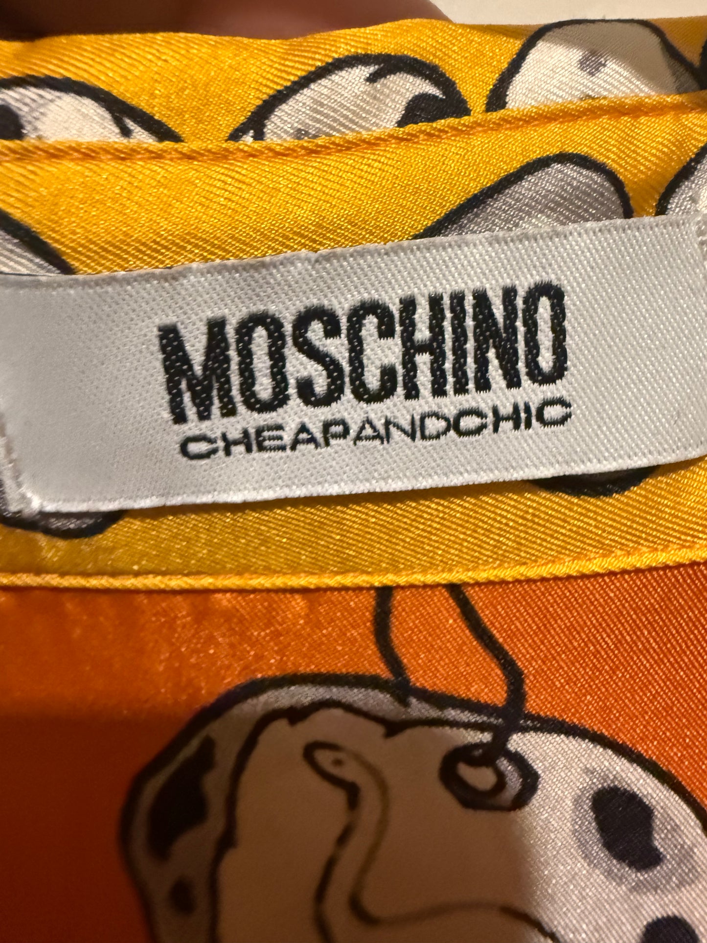 Moschino Orange Graphic Button-Up Shirt Skeleton Print Long Sleeve NEW Size 44