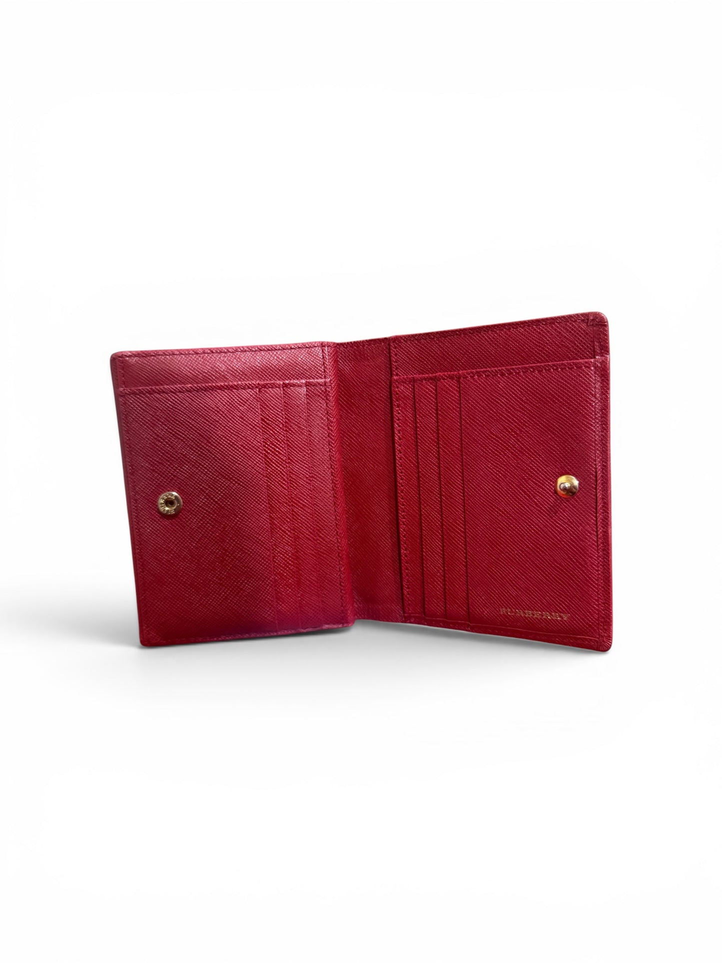 Burberry Engraved Metal Bar Saffiano Leather French Flap Wallet Red