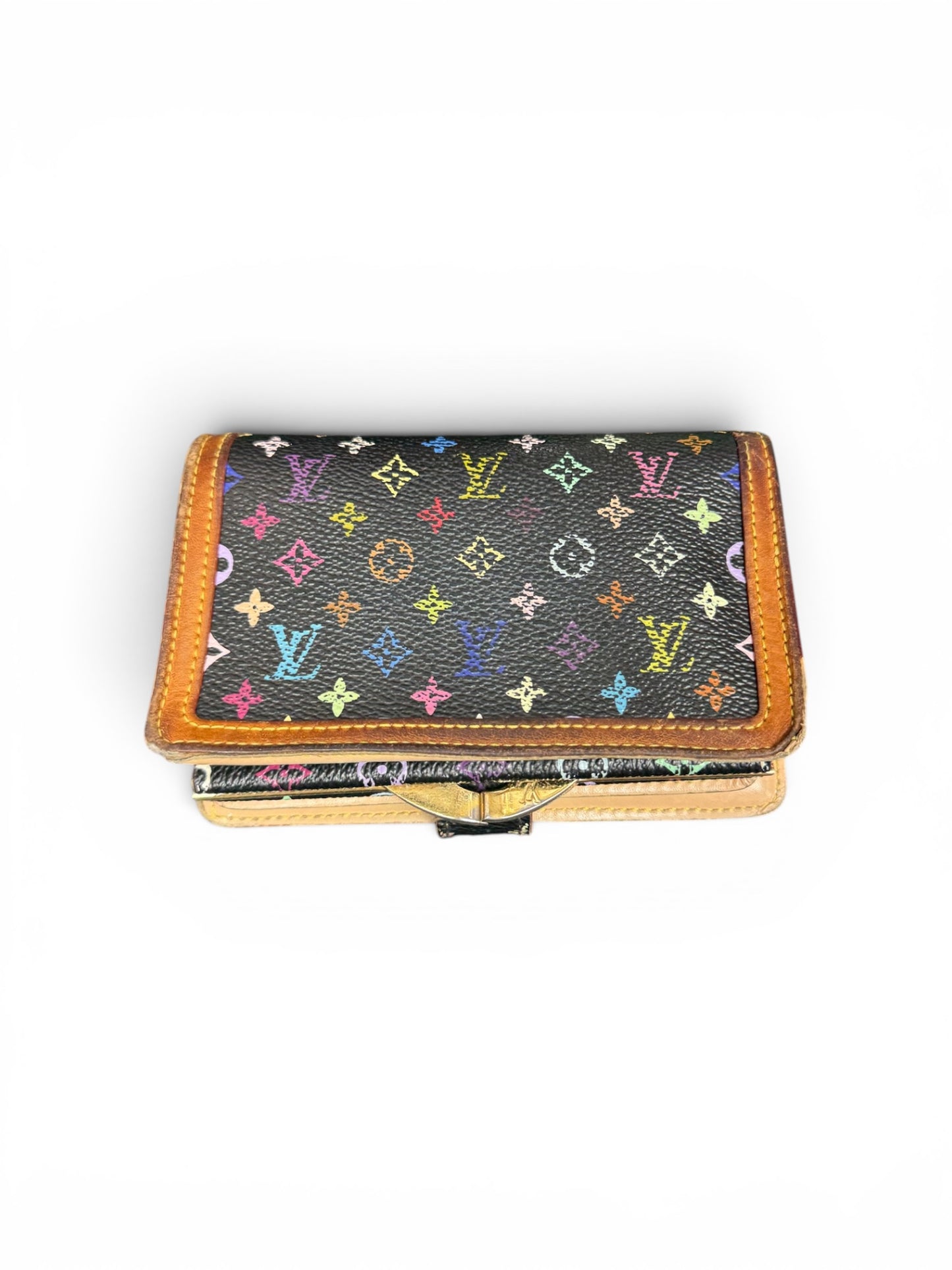 Louis Vuitton x Takashi Murakami Monogram Multicolore French Purse Clasp Wallet Black