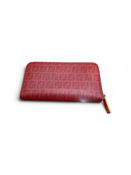 Fendi Zucca Embossed Leather Zippy Wallet Red