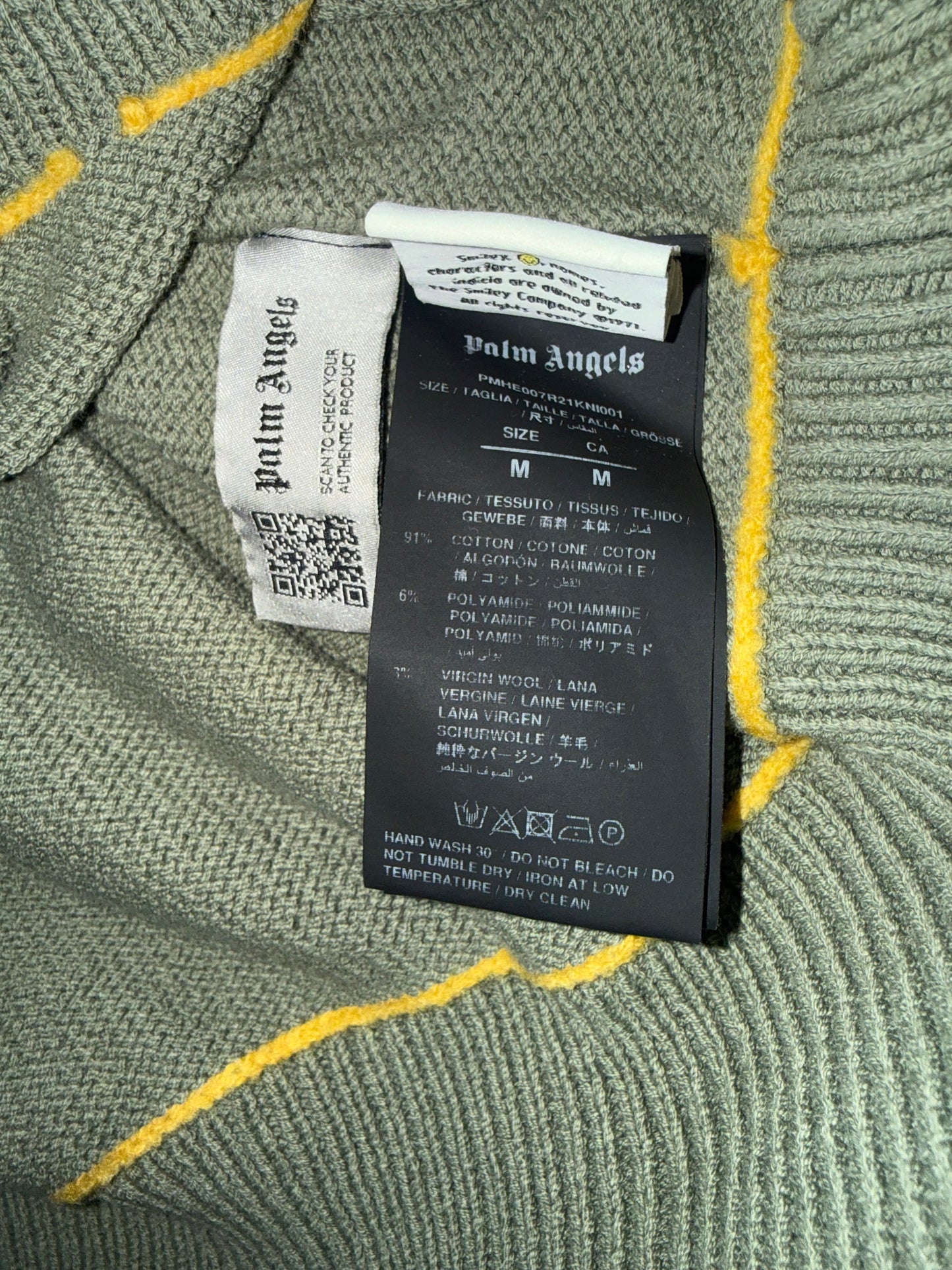 Palm Angels Flame Patch Knit Sweater – Olive Green Size Medium