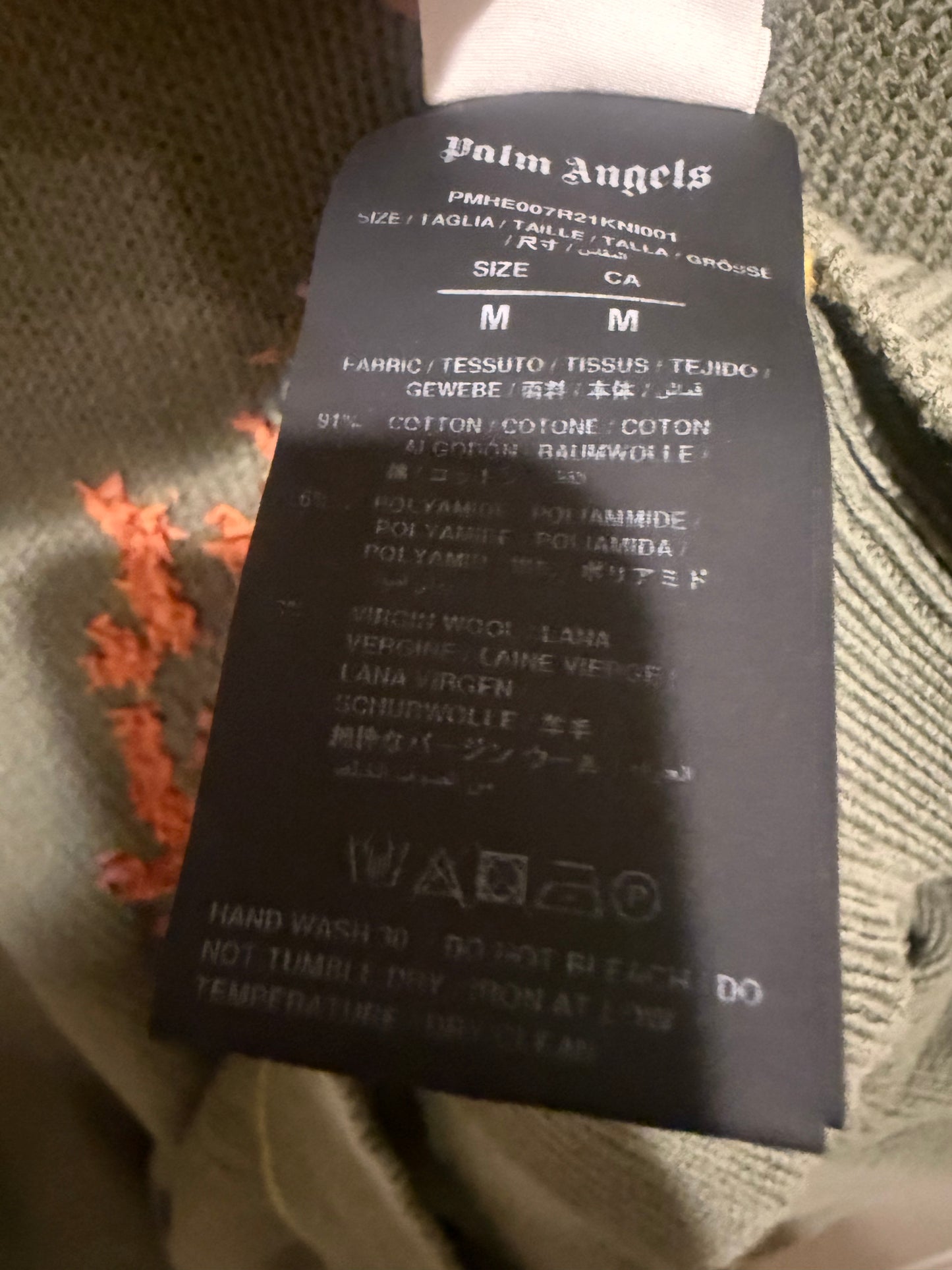 Palm Angels Green Flame Logo Sweater Men’s Designer Knit Crewneck Streetwear Size Medium