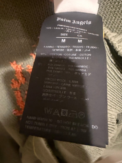 Palm Angels Green Flame Logo Sweater Men’s Designer Knit Crewneck Streetwear Size Medium