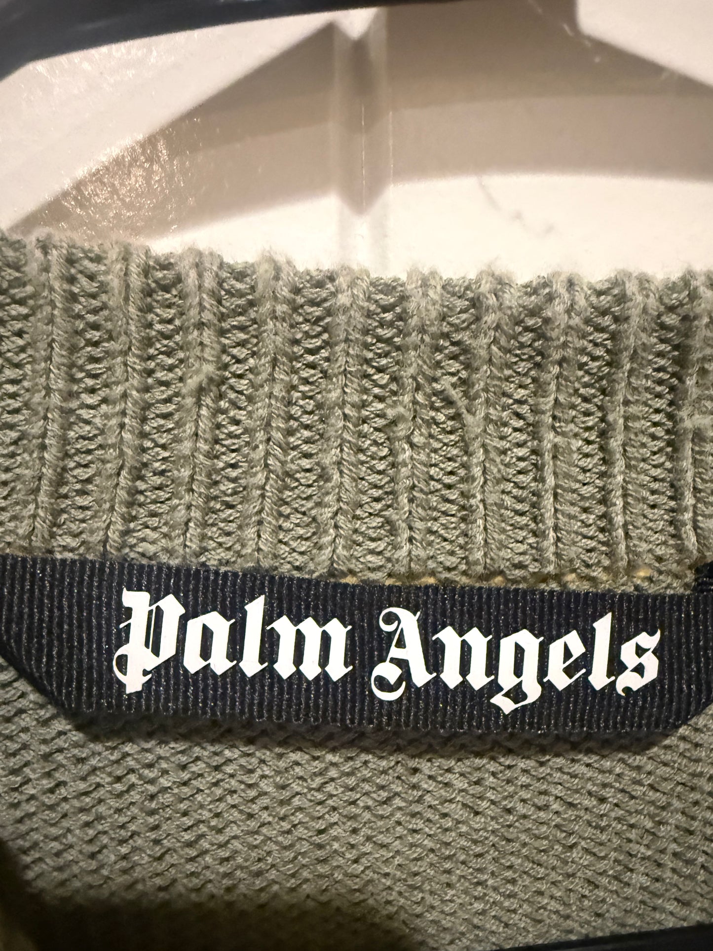 Palm Angels Green Flame Logo Sweater Men’s Designer Knit Crewneck Streetwear Size Medium