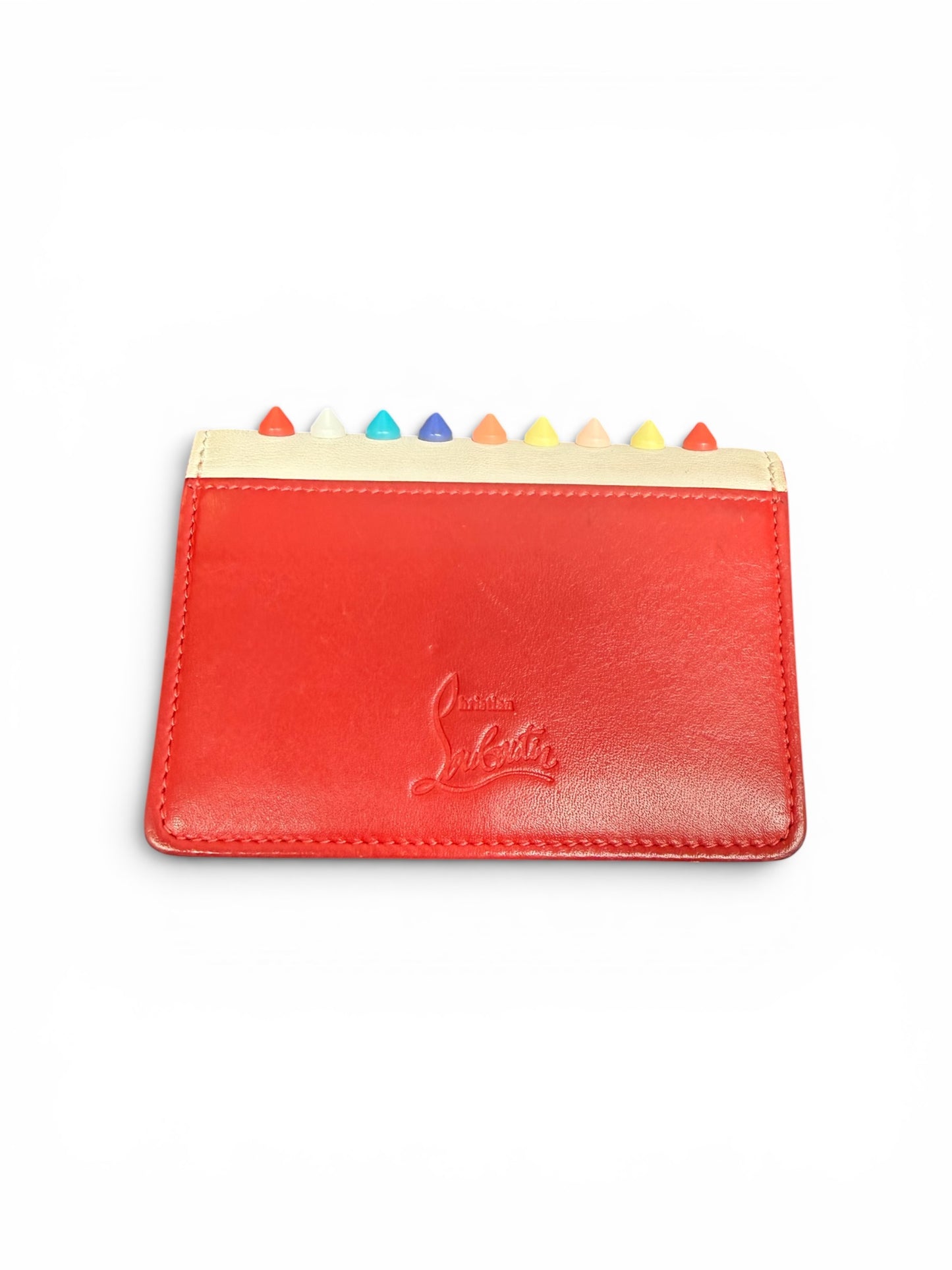 Christian Louboutin Kios Multicolor Rainbow Spikes Leather Card Holder Wallet