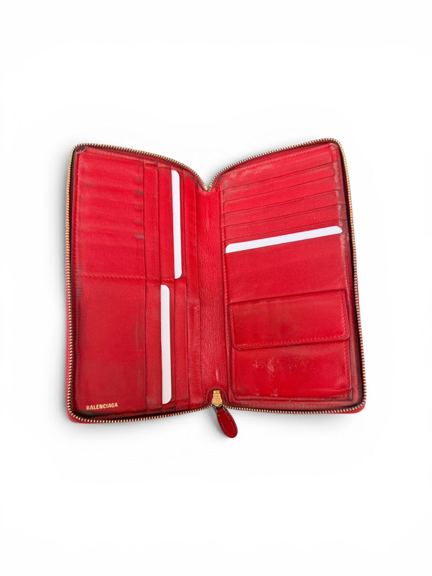 Balenciaga All Over Logo Patent Leather Continental Zip Wallet Red