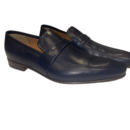Gucci Men's Dark Blue Leather Loafers Size 9