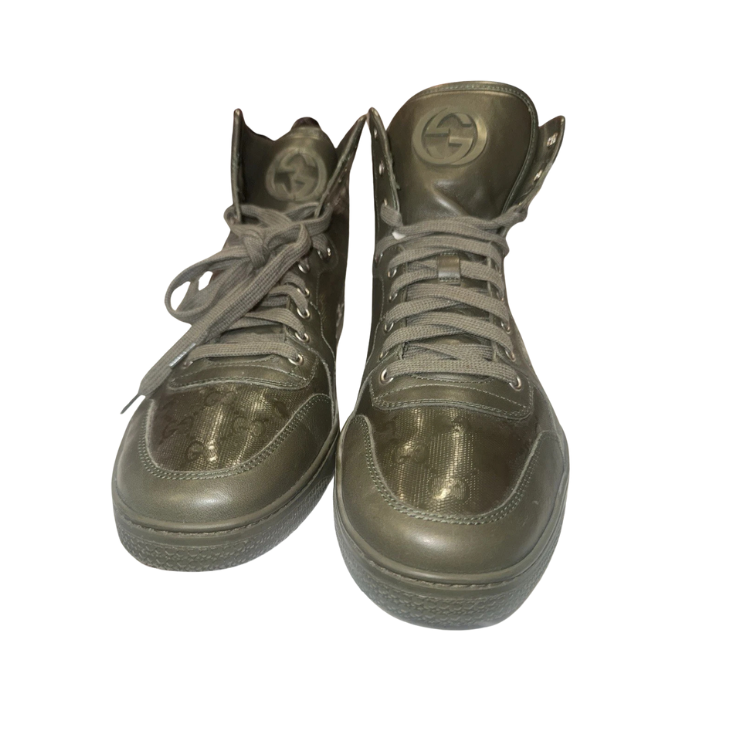 Gucci Mud Green Leather High-Top Sneakers Size 9 Men's
