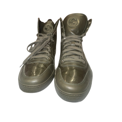 Gucci Mud Green Leather High-Top Sneakers Size 9 Men's