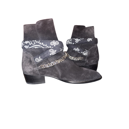 NIB $1390 AMIRI Bandana Buckle Suede Leather Boots Black Sz 41 US 8