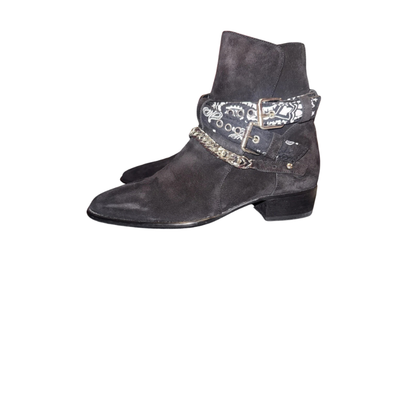 AMIRI Bandana Buckle Black Suede Leather Boots Size 41 (US 8)