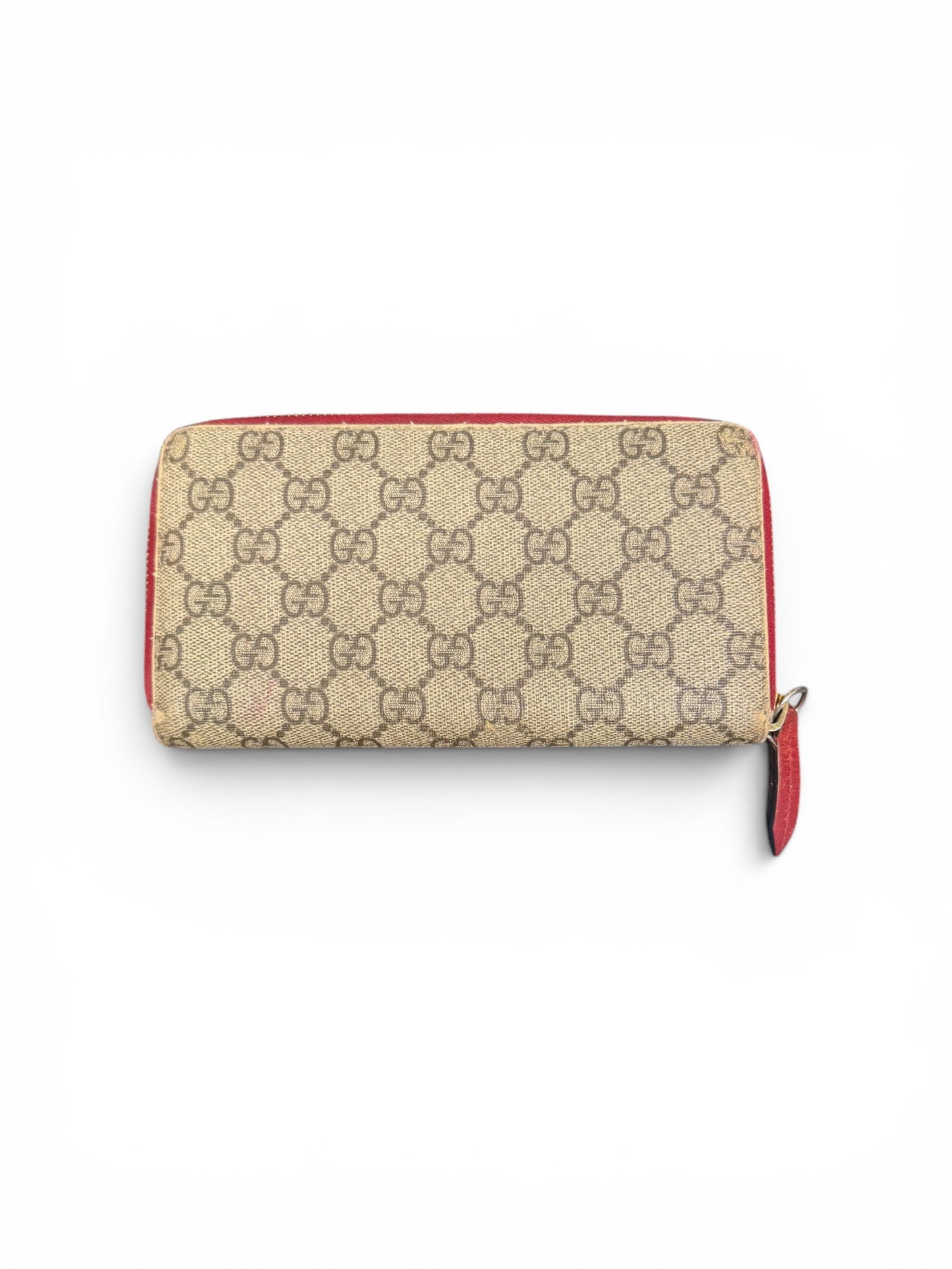 Gucci Limited Edition GG Supreme Rainbow LOVE Zippy Wallet Red Trim