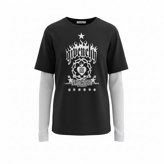 Givenchy Black Graphic Layered T-Shirt Men’s Designer Long Sleeve Streetwear Tee