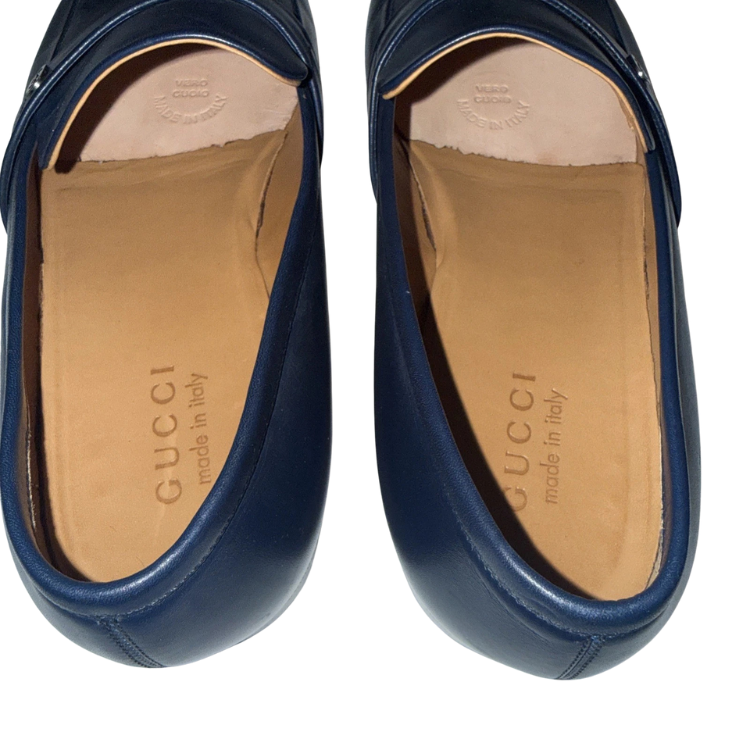 Gucci Men's Dark Blue Leather Loafers Size 9