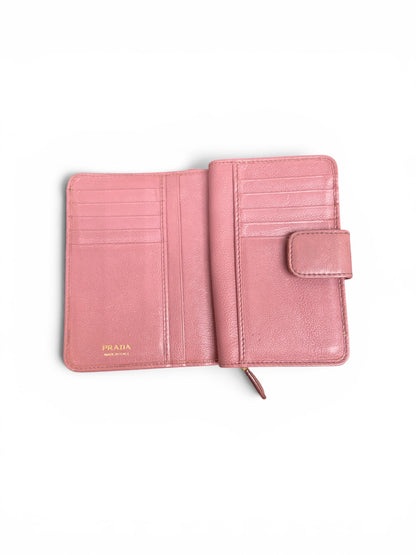 Prada Vitello Move Medium Compact Zip Around Wallet Pink