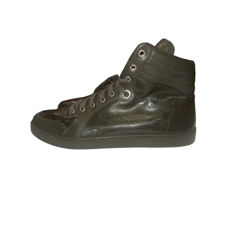 Gucci Mud Green Leather High-Top Sneakers Size 9 Men's
