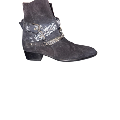 AMIRI Bandana Buckle Black Suede Leather Boots Size 41 (US 8)