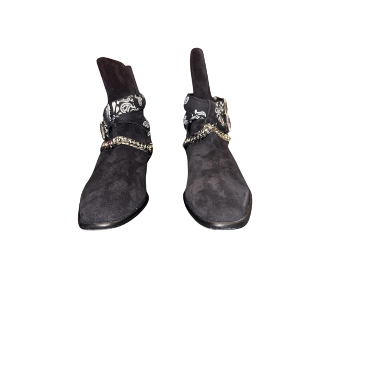AMIRI Bandana Buckle Black Suede Leather Boots Size 41 (US 8)