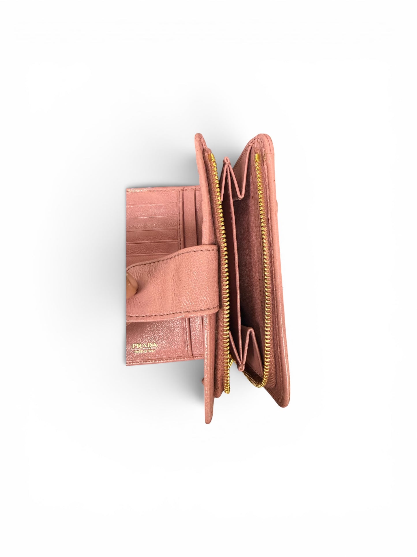 Prada Vitello Move Medium Compact Zip Around Wallet Pink