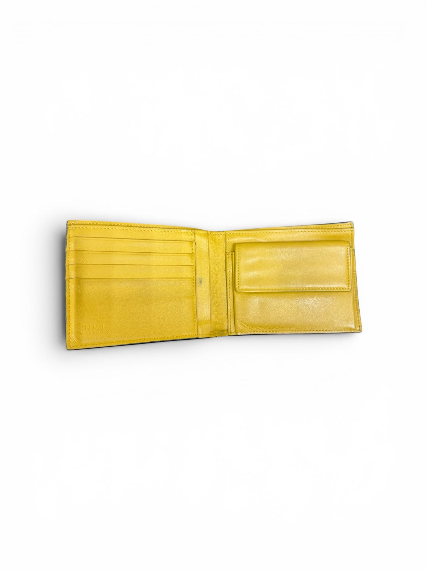 Fendi Roma Logo Leather Bi-Fold Wallet Black & Yellow
