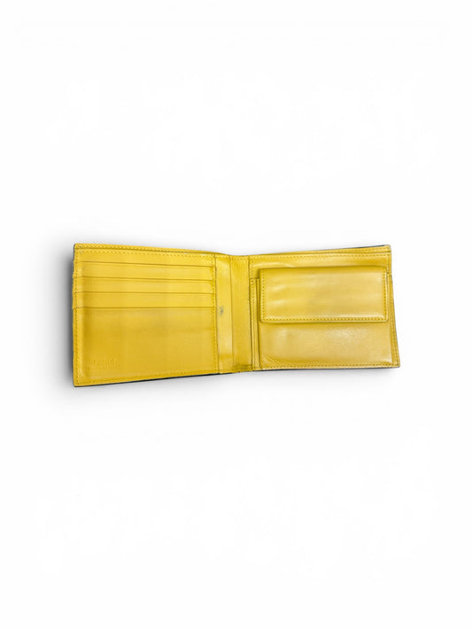 Fendi Roma Logo Leather Bi-Fold Wallet Black & Yellow
