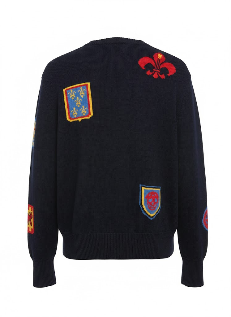 Alexander McQueen Intarsia Crest Patch Wool Knit Sweater Size Large