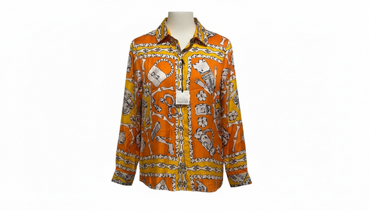Moschino Orange Graphic Button-Up Shirt Skeleton Print Long Sleeve NEW