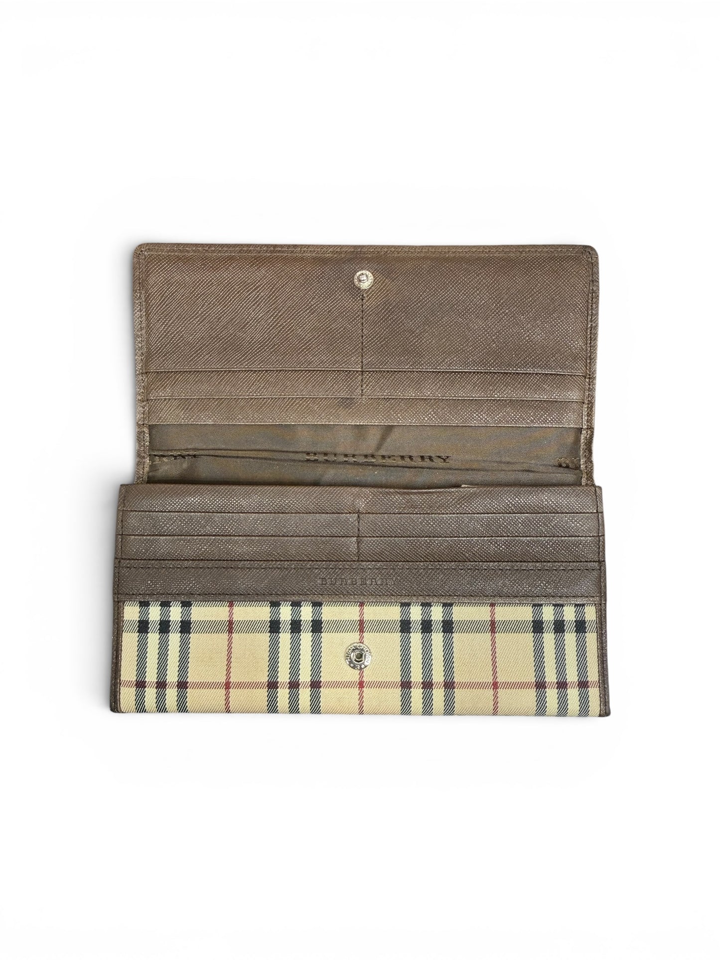 Burberry Nova Check Continental Flap Wallet Brown Trim