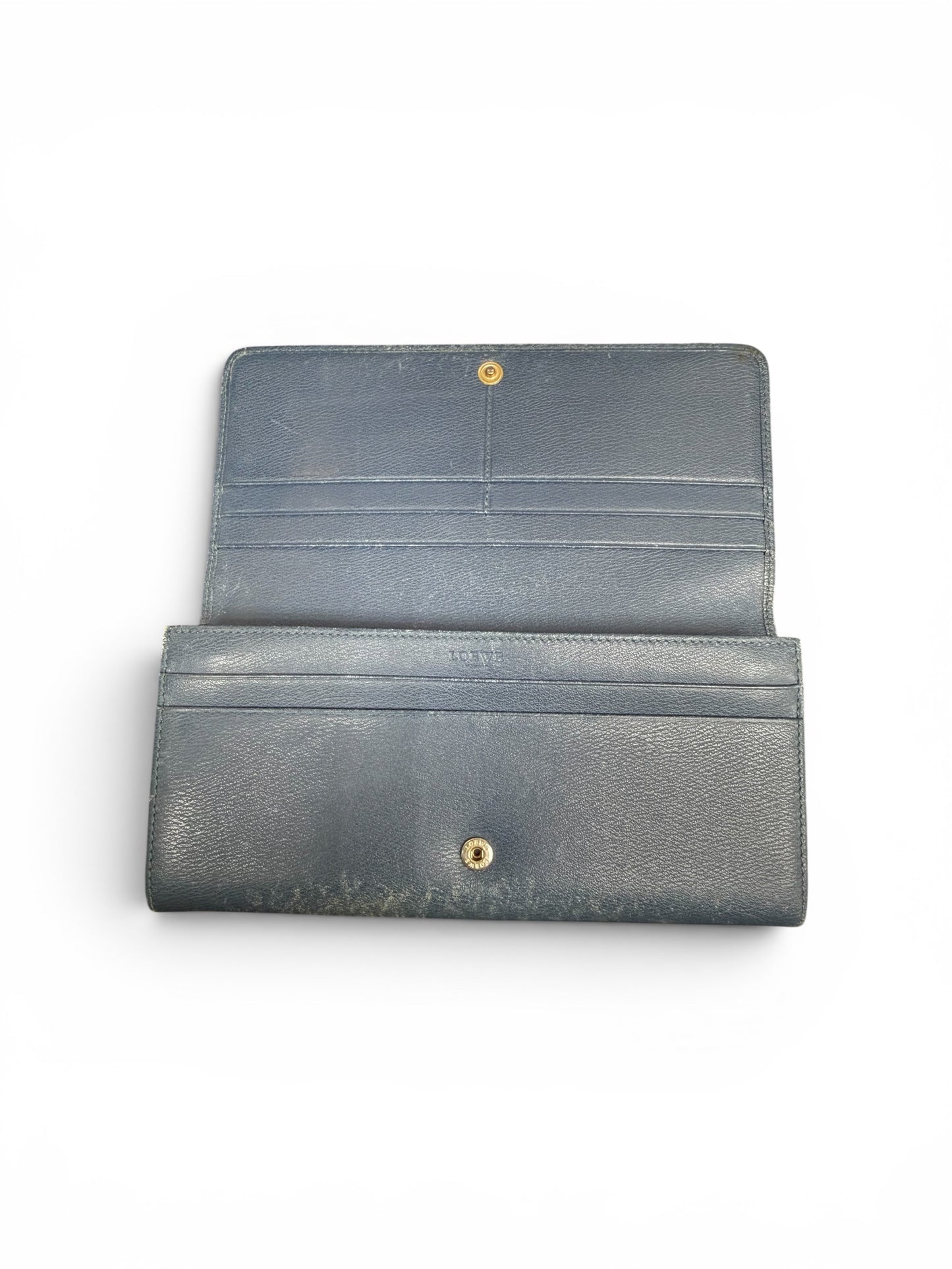 Loewe Textured Leather Long Continental Flap Wallet Slate Blue