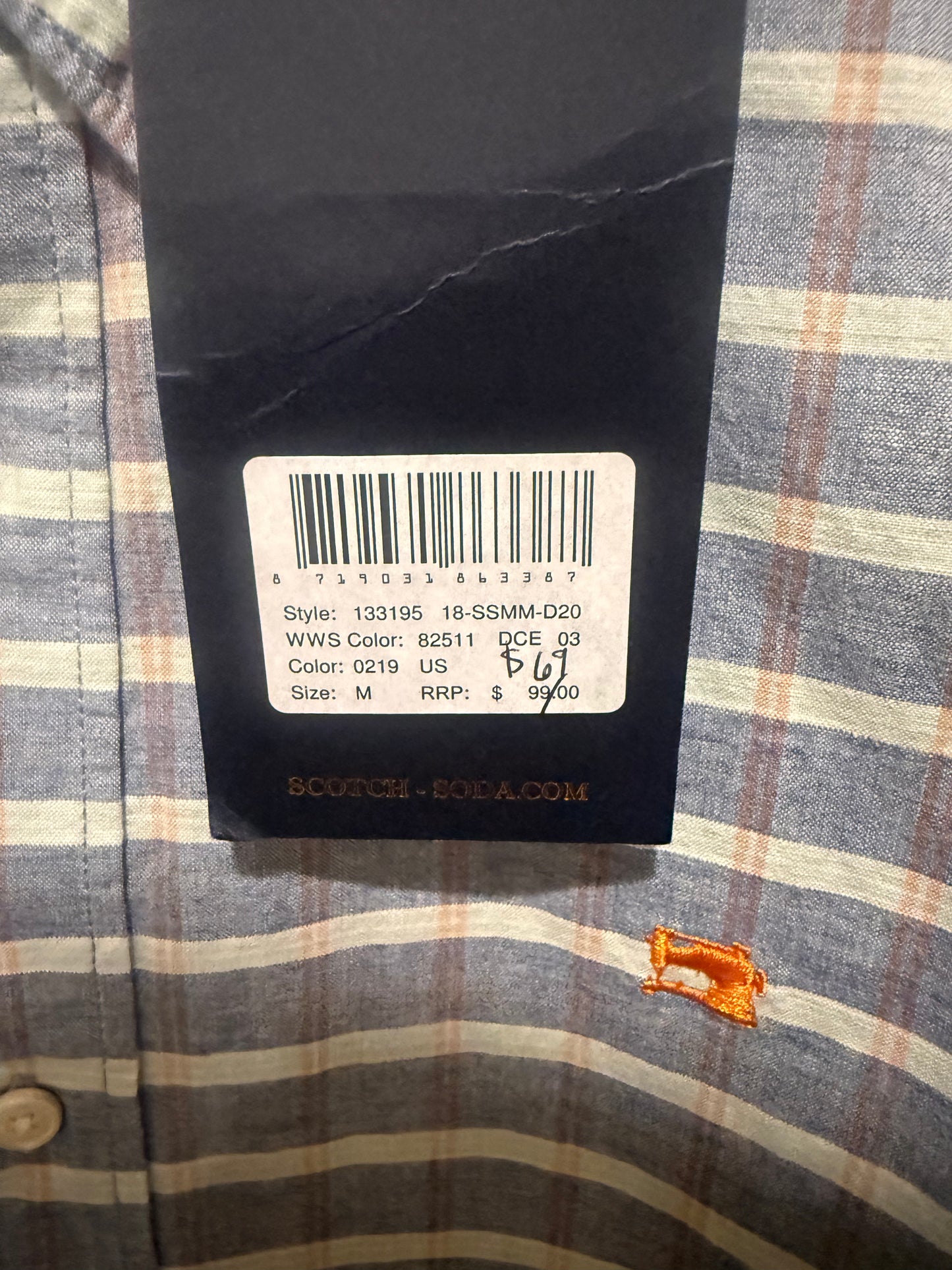 Scotch & Soda Blue Plaid Button-Up Shirt Men’s Designer Long Sleeve NEW Size Medium