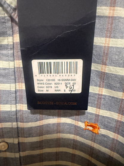 Scotch & Soda Blue Plaid Button-Up Shirt Men’s Designer Long Sleeve NEW Size Medium