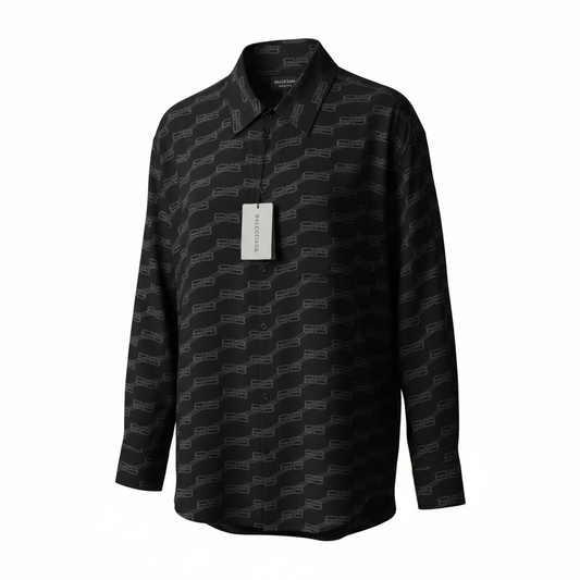 Balenciaga Black Monogram Button-Up Shirt Men’s Designer Long Sleeve NEW