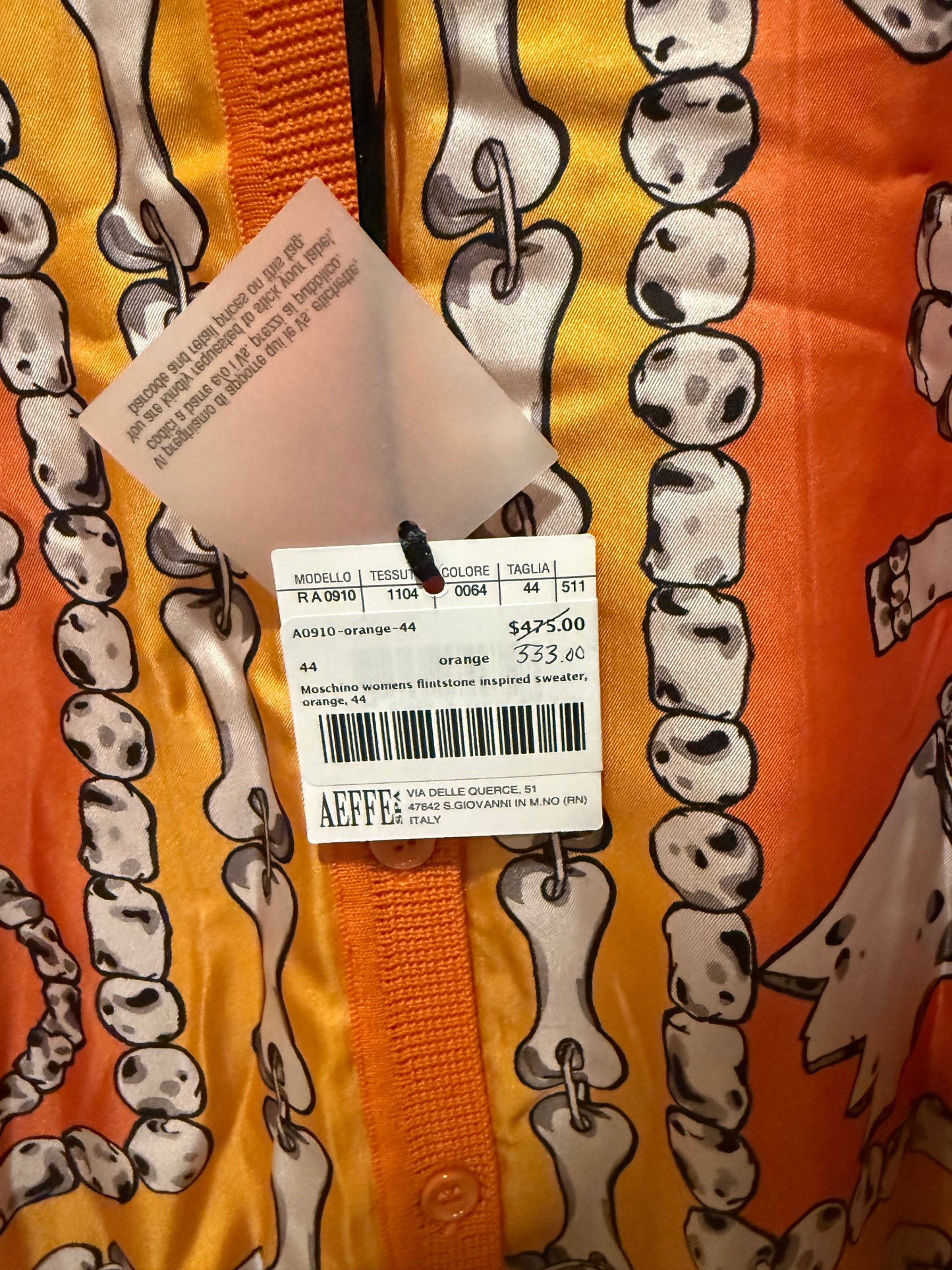 Moschino Orange Graphic Cardigan Skeleton Print Button-Up Sweater NEW Size 44