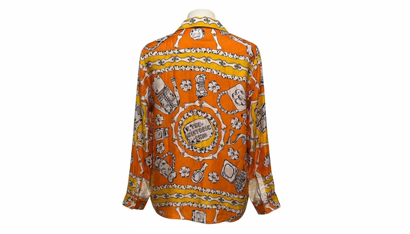 Moschino Orange Graphic Button-Up Shirt Skeleton Print Long Sleeve NEW Size 44