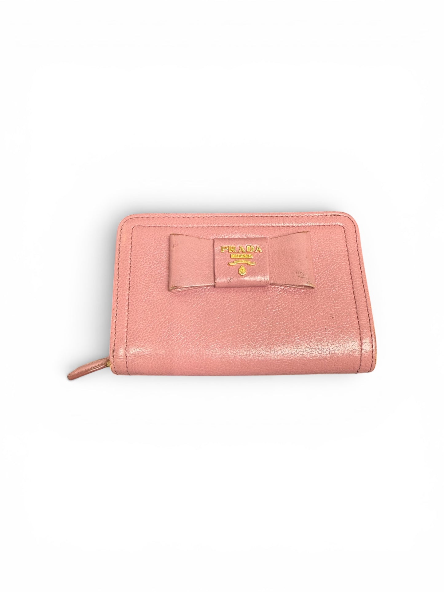 Prada Vitello Move Medium Compact Zip Around Wallet Pink