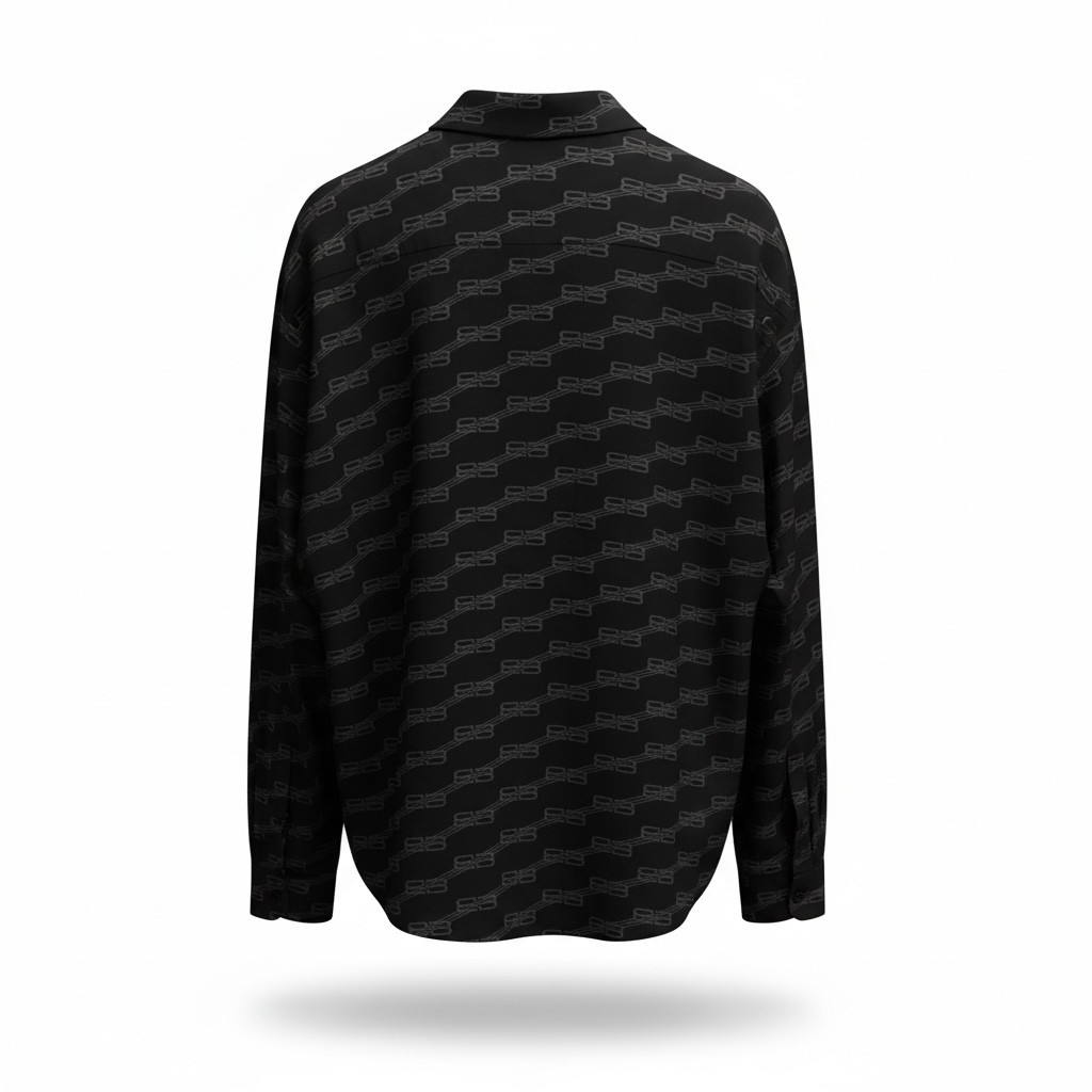 Balenciaga Black Monogram Button-Up Shirt Menâ€™s Designer Long Sleeve NEW Size 38