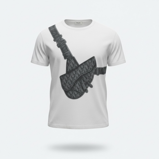 Dior White Saddle Bag Graphic T-Shirt Men’s Designer Logo Tee Short Sleeve