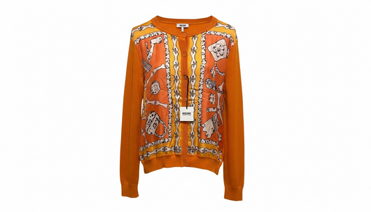 Moschino Orange Graphic Cardigan Skeleton Print Button-Up Sweater NEW