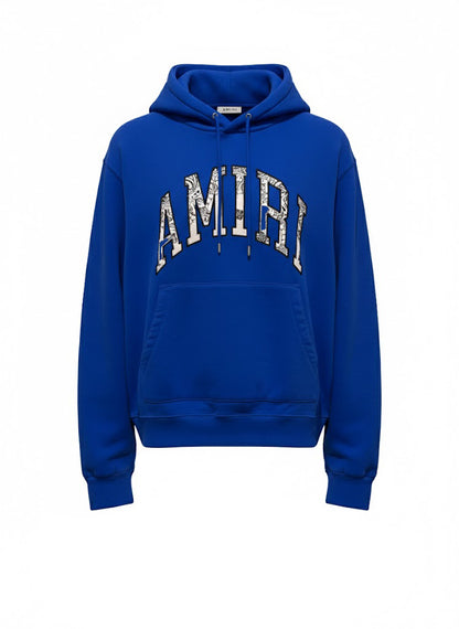AMIRI Blue Logo Pullover Hoodie Core Branding Cotton Sweatshirt Size L