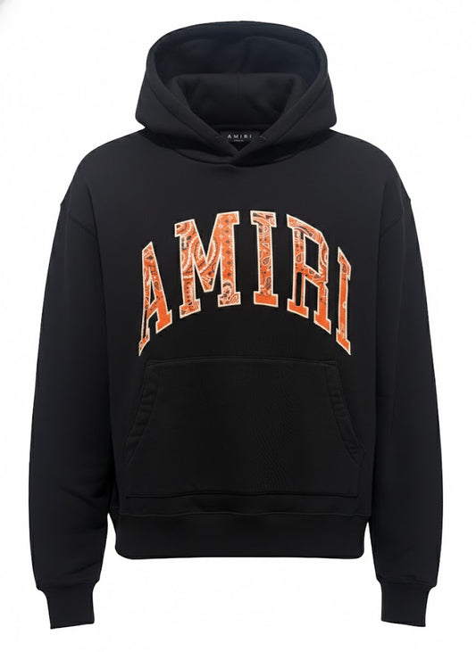 AMIRI Arch Logo Hoodie – Black w/ Bandana Print Letters