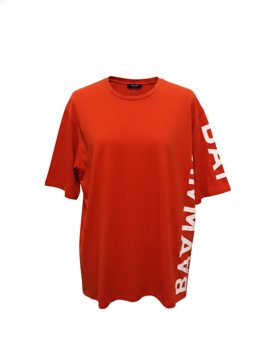 Balmain Paris Oversized Side Logo Red T-Shirt