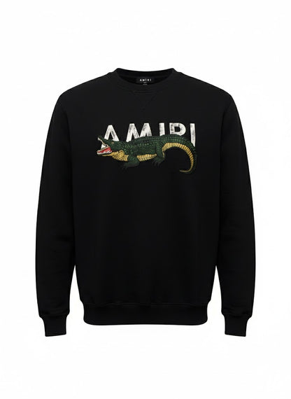 AMIRI Crocodile Logo Crewneck Sweatshirt Black Size Medium