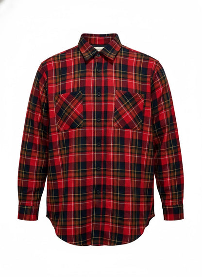 Fear of God Red/Navy Plaid Flannel Shirt with Full Back Zip Size Medium