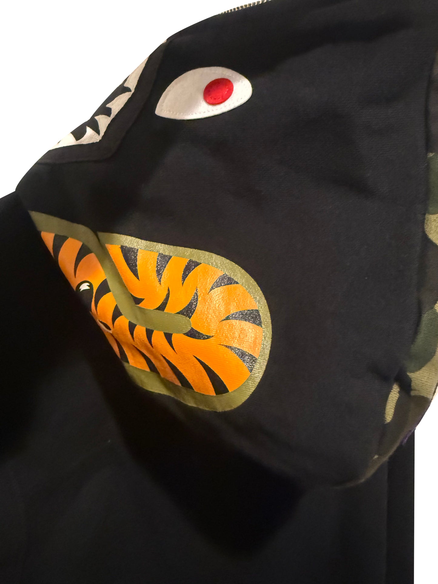 A Bathing Ape (BAPE) Shark Zip-Up Hoodie Black / Green Camo Size M