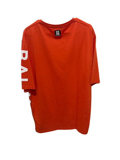 Balmain Paris Oversized Side Logo Red T-Shirt