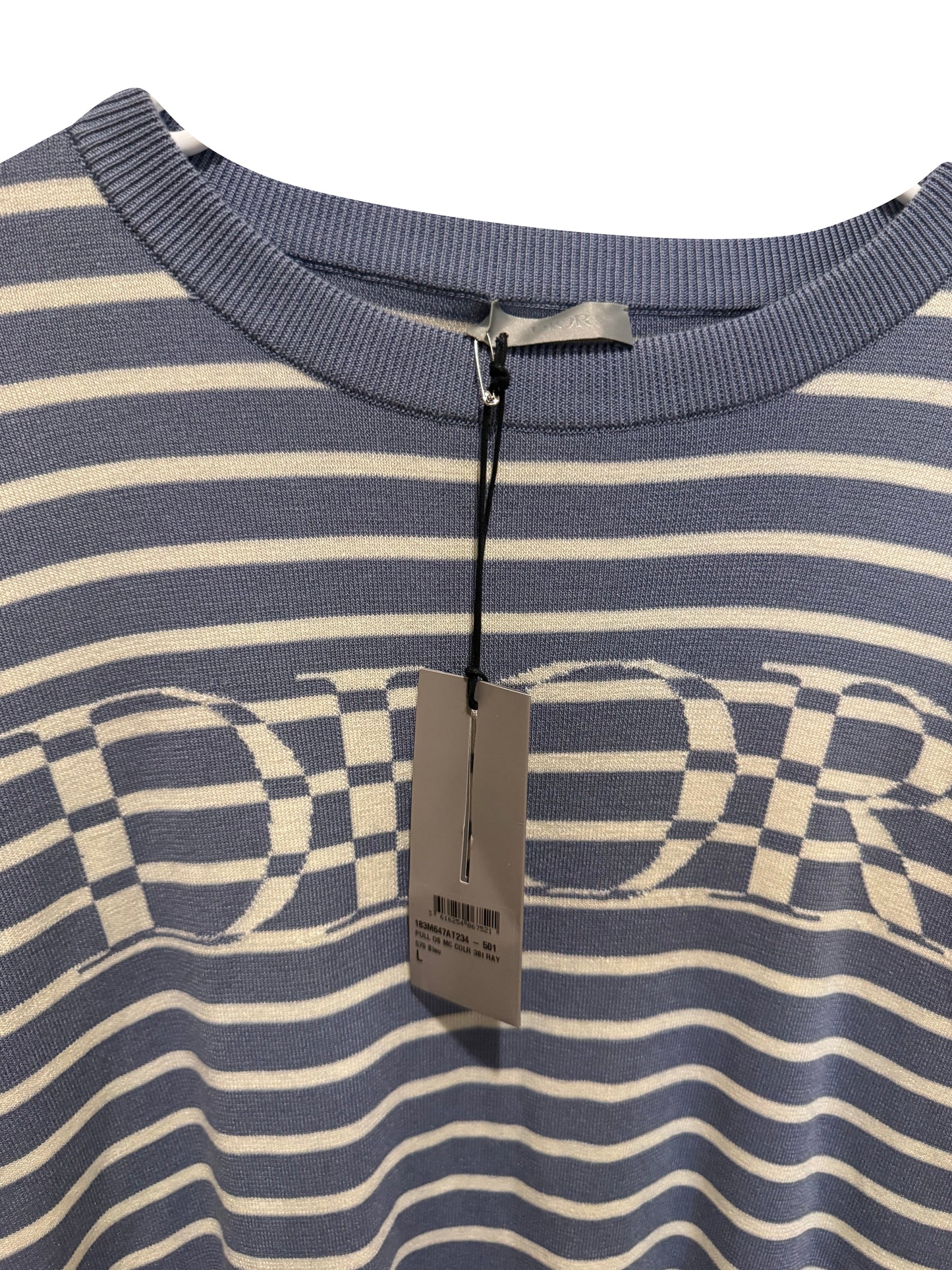 Dior Striped Logo T-Shirt Blue Cream Size Large