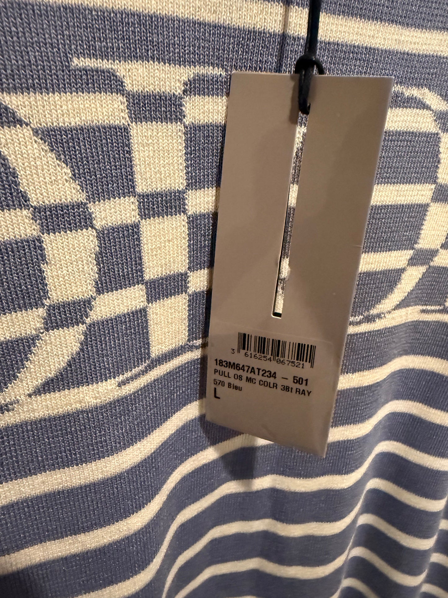 Dior Striped Logo T-Shirt Blue Cream Size Large