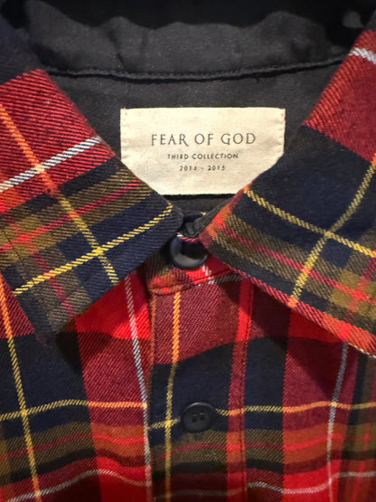 Fear of God Red/Navy Plaid Flannel Shirt with Full Back Zip Size Medium