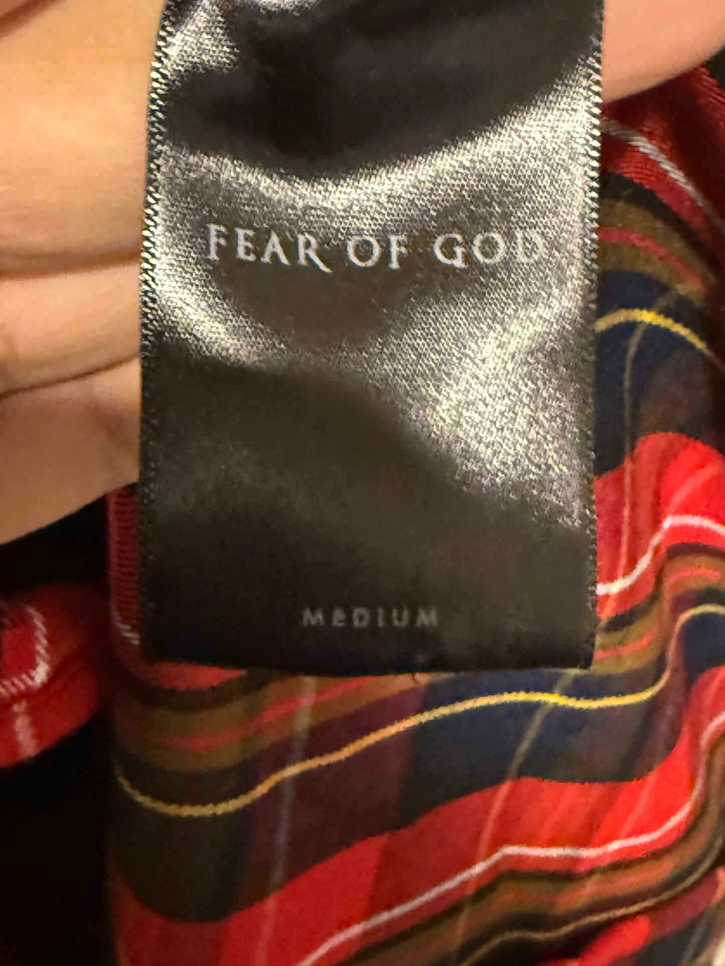 Fear of God Red/Navy Plaid Flannel Shirt with Full Back Zip Size Medium